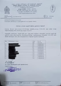 நீலங்காடு கடற்றொழிலாளர் சங்கத்தினருக்கு சுழற்சி முறையில் கடனடிப்படையில் கட்டுமரம் வேண்டுவதற்காக கோரப்பட்ட 20 இலட்சம்